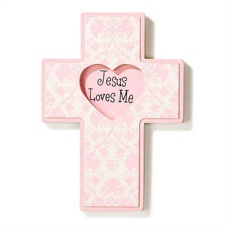 Cross Wall Wood Girl Jesus Loves Me - pink / 1 - Home Decor