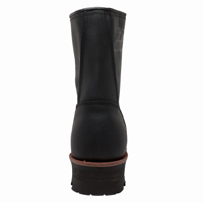 Waterproof steel toe logger boots back view with black heel and outsole