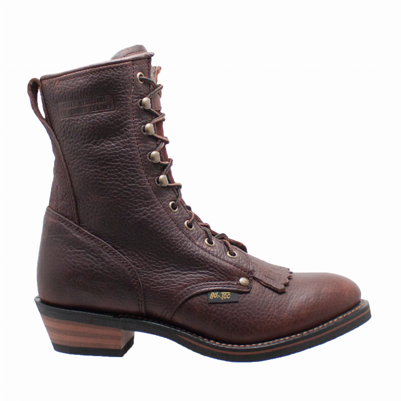 Men's 9-inch packer boot in dark brown leather, lace-up with padded collar