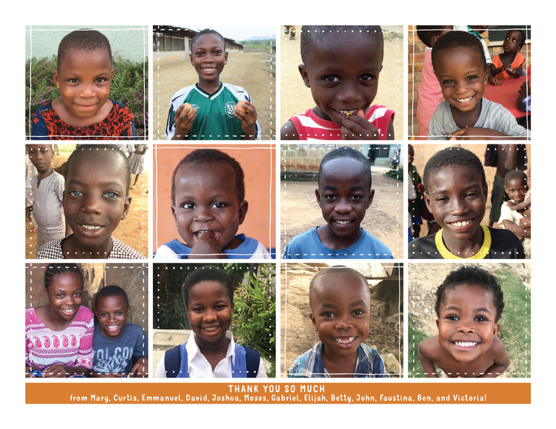 Charity photo collage of smiling children with 'Thank you so much' caption