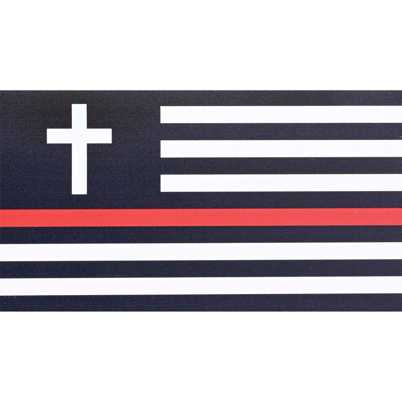 Firefighter vinyl magnet with white cross and dark striped design