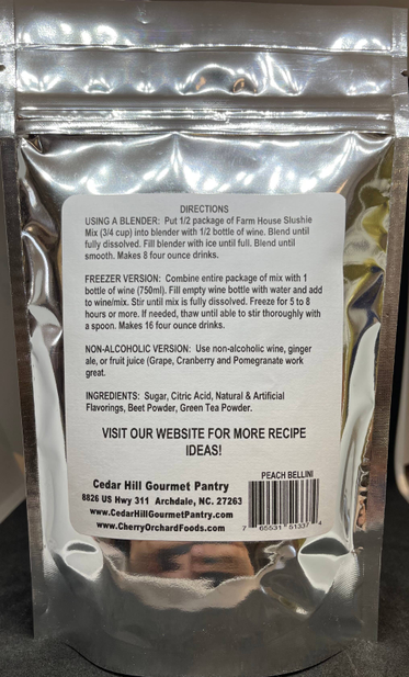 Farm House slushie mix packet back with directions and ingredients text