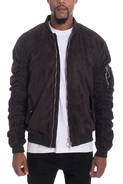 Faux Suede Tagged Bomber - Black / 1 / M - Unisex Fashion