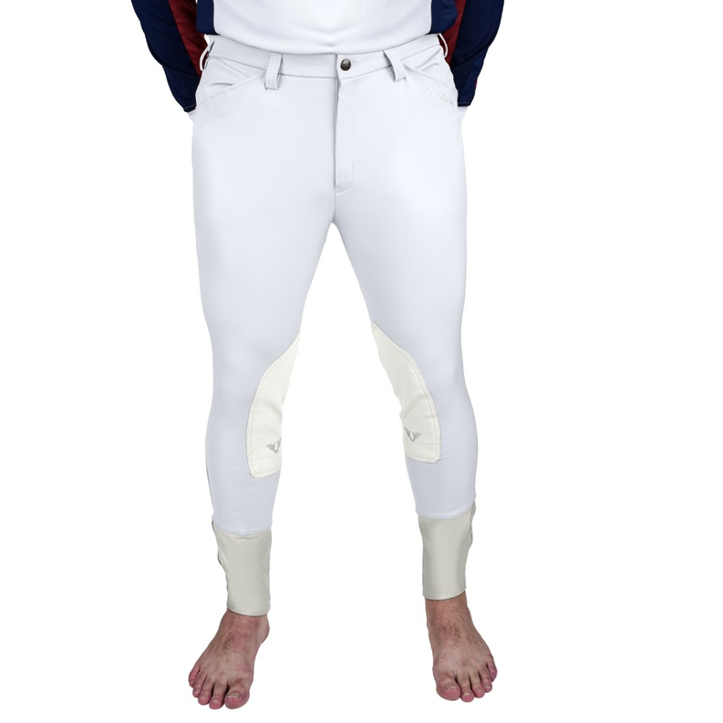 Men's knee patch breeches, light-colored, contrast knee patches and front pockets