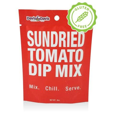 Red Sundried Tomato Dip Mix bag with Gluten Free seal and Mix. Chill. Serve.