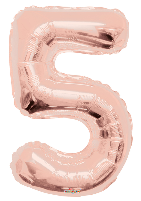 Rose gold number 5 mylar foil balloon with metallic sheen