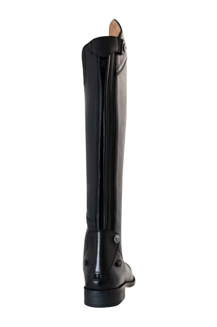 Black knee-high field boot with full-length side zipper