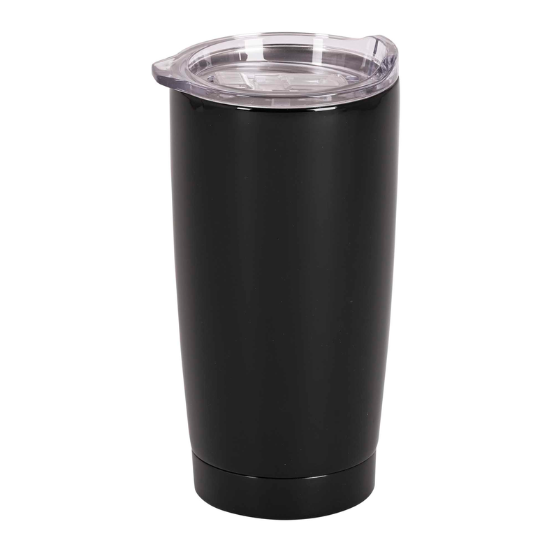 Black 20 oz tumbler with clear plastic lid
