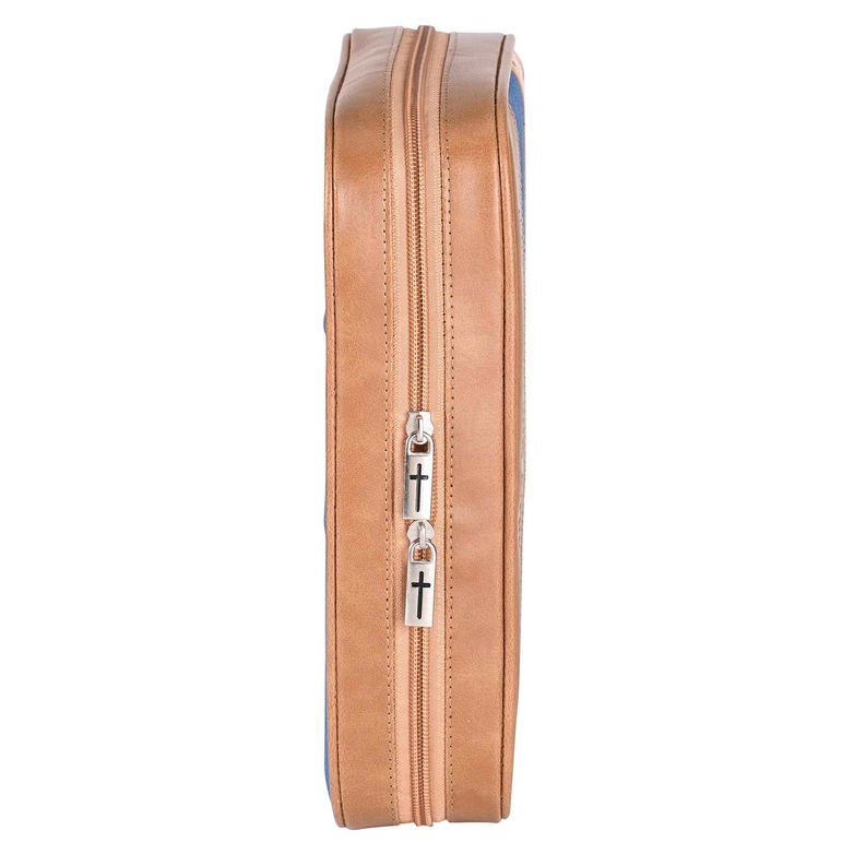 Bible case bandana tan side with zipper and small silver cross zipper pull