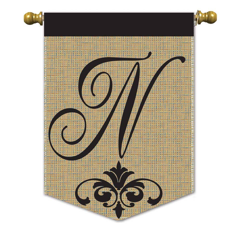 Elegant Monogram Burlap Garden Flag - "n" elegant monogram burlap garden flag / 1 - Home Decor