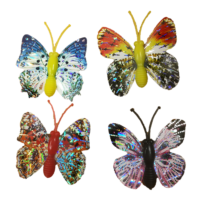 Laser-etched butterfly hair clips with magnetic backs, four holographic styles