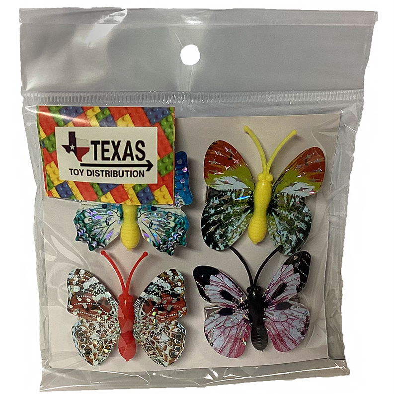Butterfly magnet hair clip set of 4 in clear peg bag with holographic finishes