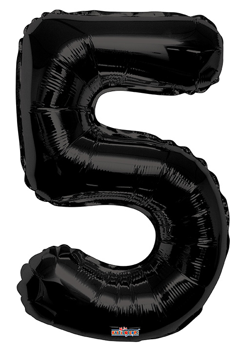 Black mylar number 5 balloon, shiny foil letter-style numeral