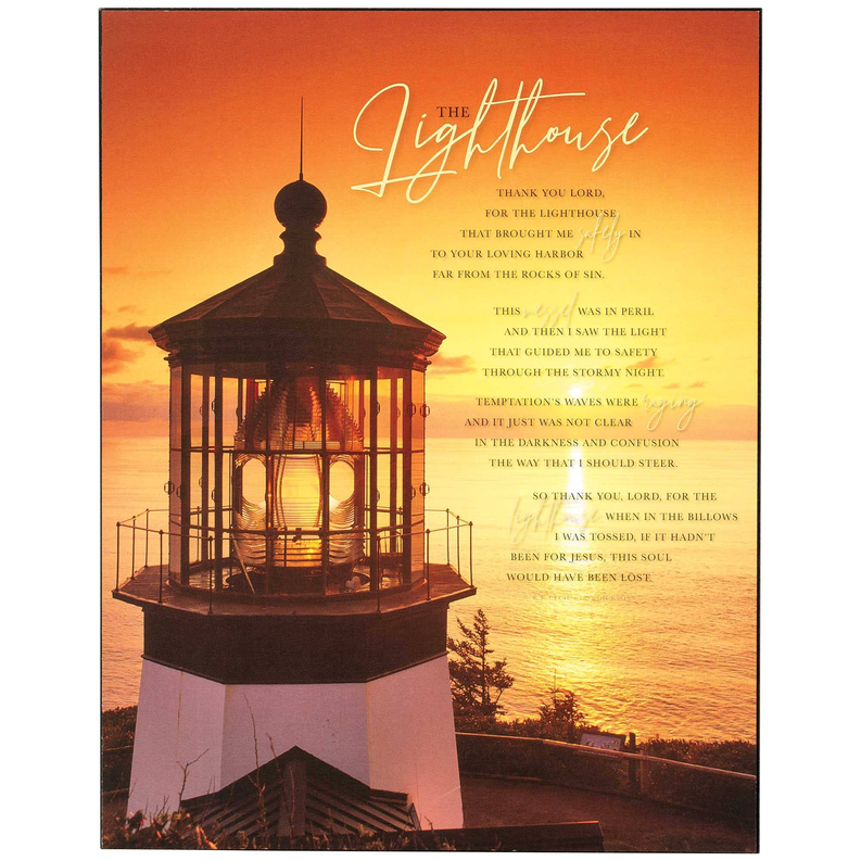 MDF wall plaque with illuminated lighthouse and sunset shoreline artwork
