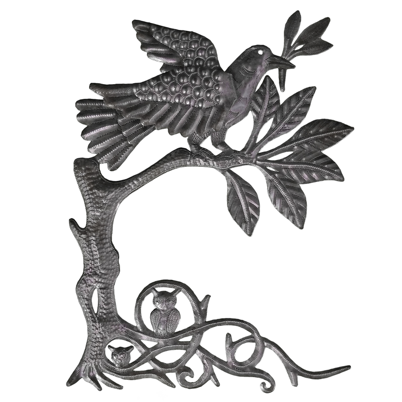 Bird with 3D Wing on Branch - Recycled Steel / 1 - Home Decor