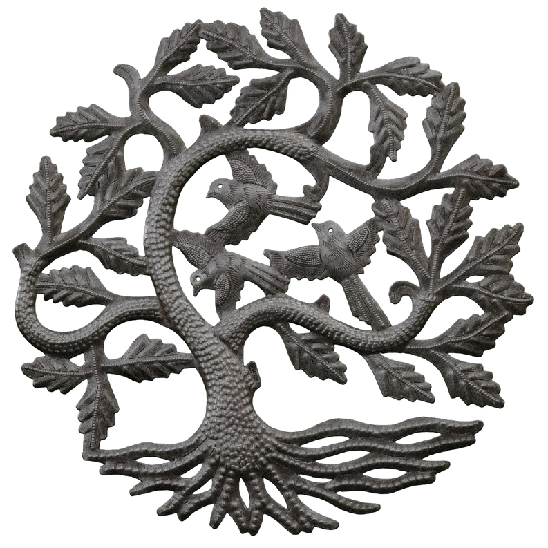 Asymmetrical Tree with 3 Birds - Recycled Steel / 1 - Home Decor