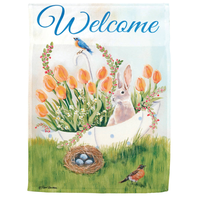 Flag Happy Welcome Bunny Tulips - 1 / 13x18 - Home Decor
