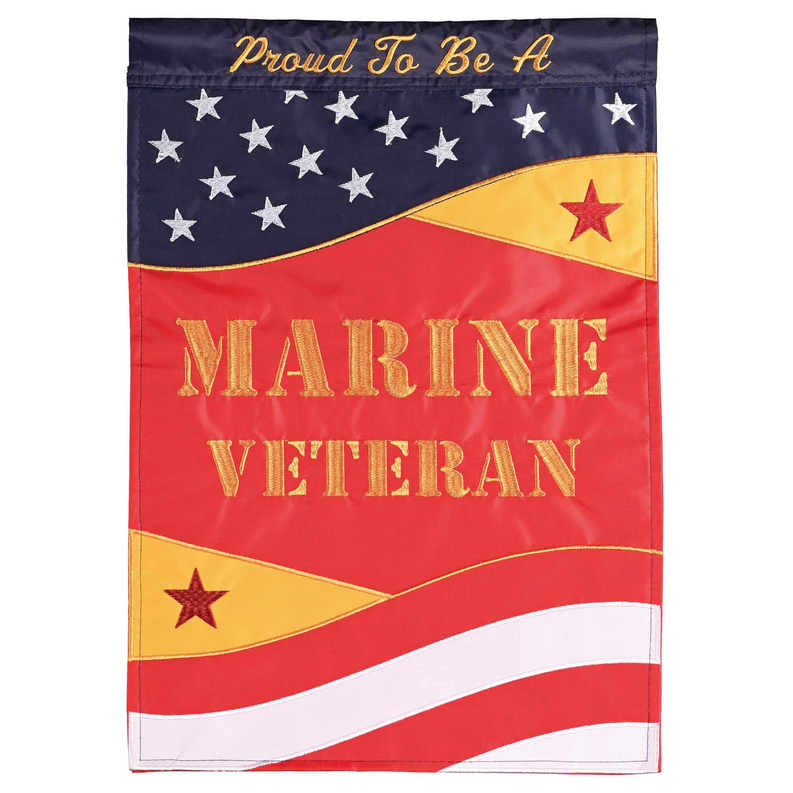 Navy red and gold Marine Veteran garden flag with stars and stripes