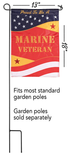 Navy red gold Marine Veteran garden flag with hanging loops and star stripe design