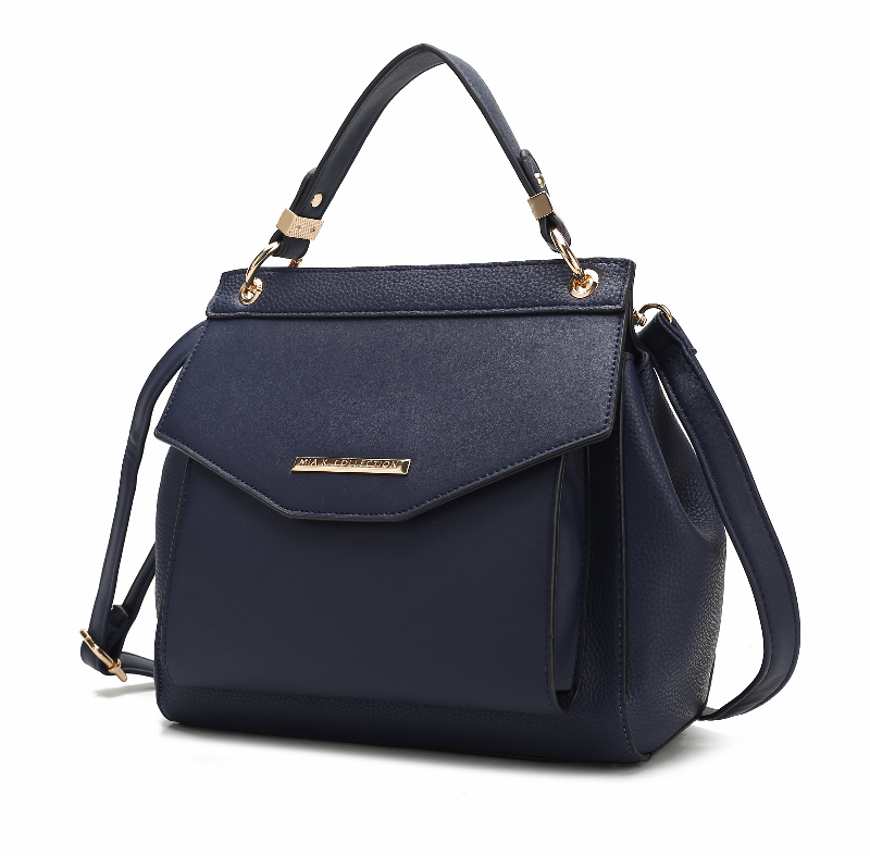 Dark navy 3-in-1 vegan leather backpack with front flap pocket and side strap