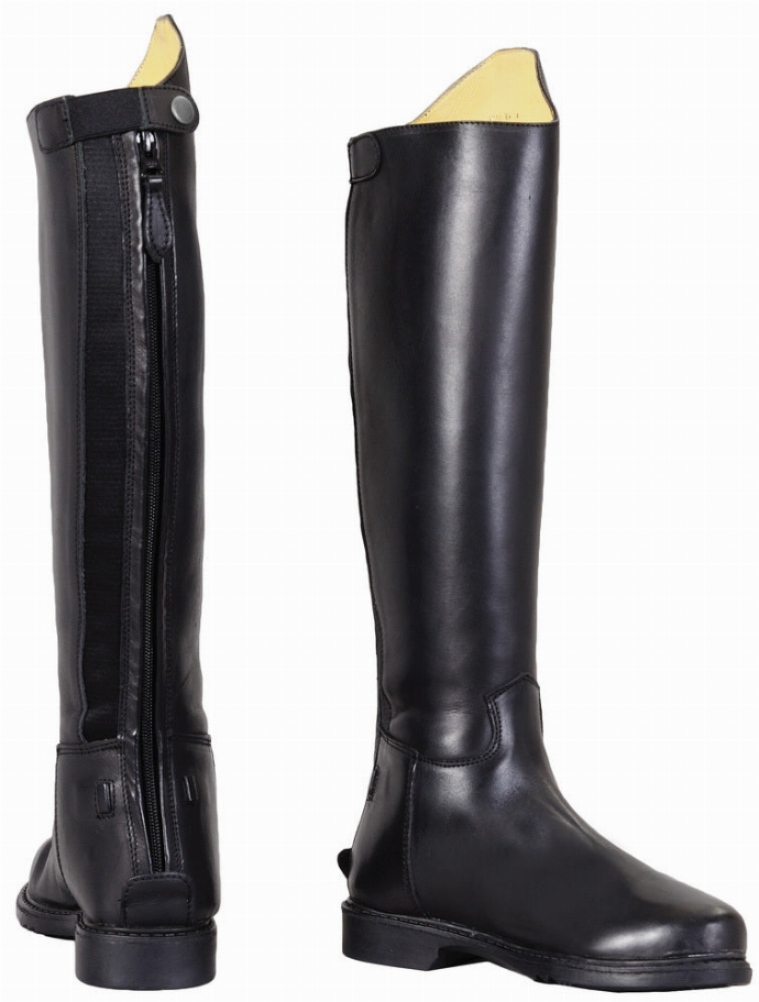 TuffRider men's baroque dress boots in black leather, tall pull-on with side zipper