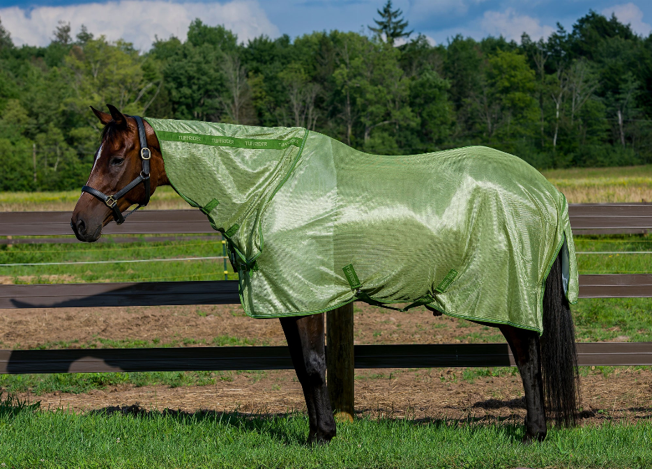 Mesh combo-neck fly sheet, green with integrated neck cover