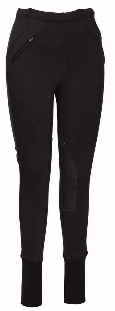 TuffRider ladies unifleece pull-on winter breeches in black with knee patch