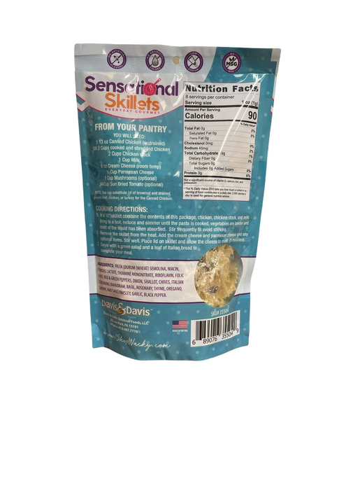 Sensational Skillets Tuscan chicken alfredo skillet pouch, cooking directions panel