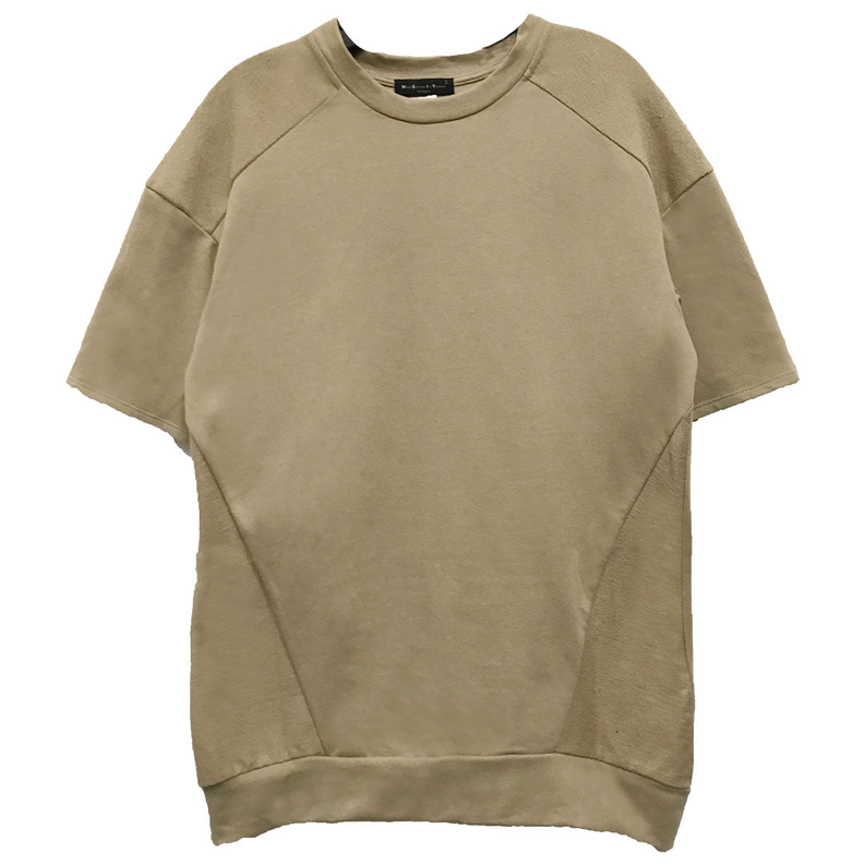 Khaki crewneck short-sleeve terry sweatshirt tee with raglan shoulders