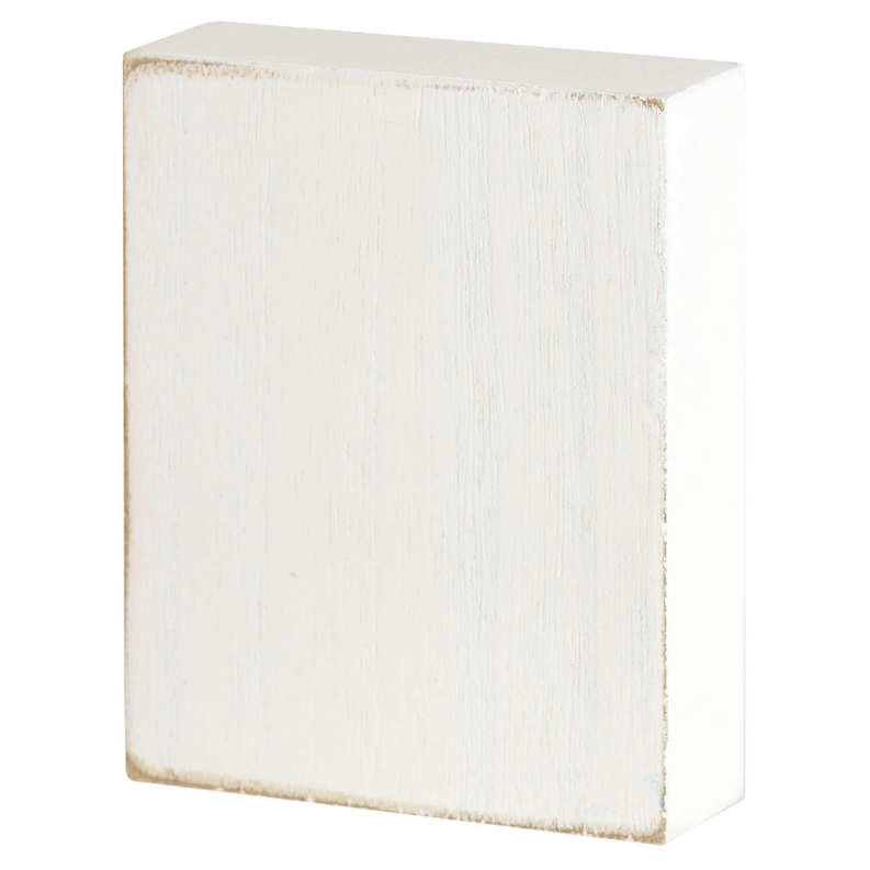Wood tabletop plaque, blank front with distressed white finish and beveled edges.
