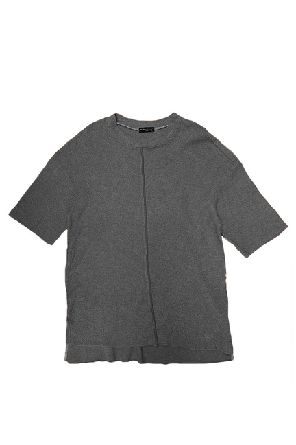 French terry center-pleat tee in dark gray, crew neck short sleeves