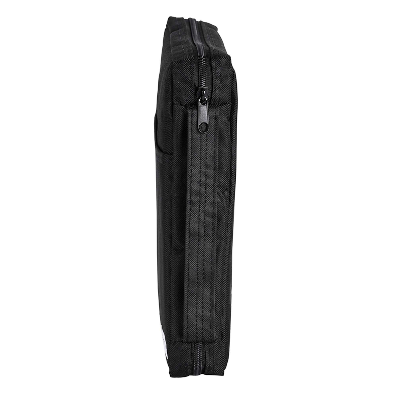 Black Bible cover side view with zipper closure and top handle strap