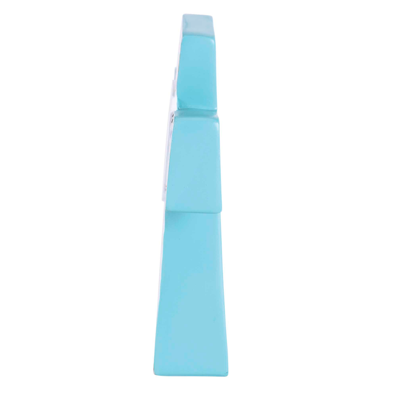 Light blue tabletop cross standing upright, plain back view