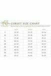 Underbust corset size chart with measurements and size S highlighted