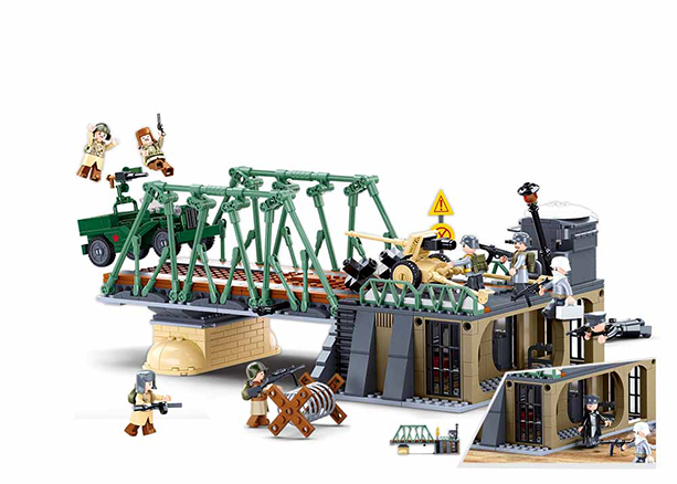 Army battle building set with green launcher arms, soldiers, and fort wall pieces
