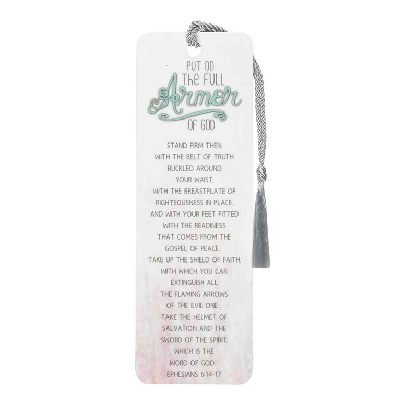 Armor of God paper bookmark with gray tassel and scripture text