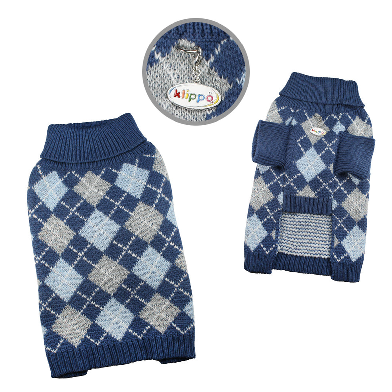 Argyle Turtleneck Sweater in Navy/Grey/Light Blue - Blue / 1 bag / S - Pet Supplies