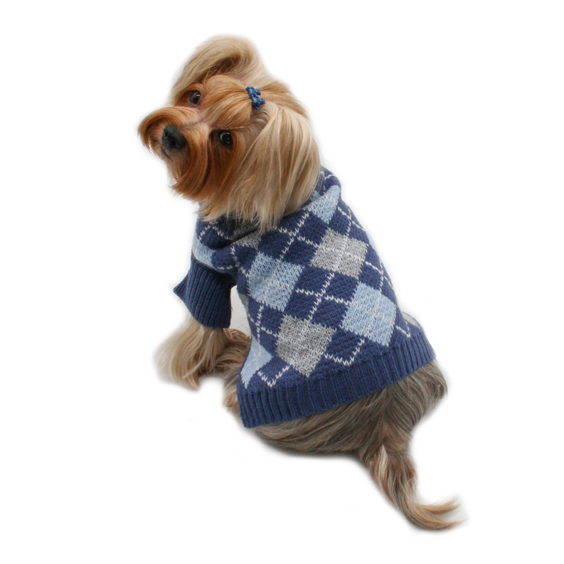 Argyle Turtleneck Sweater in Navy/Grey/Light Blue - Blue / 1 bag / S - Pet Supplies