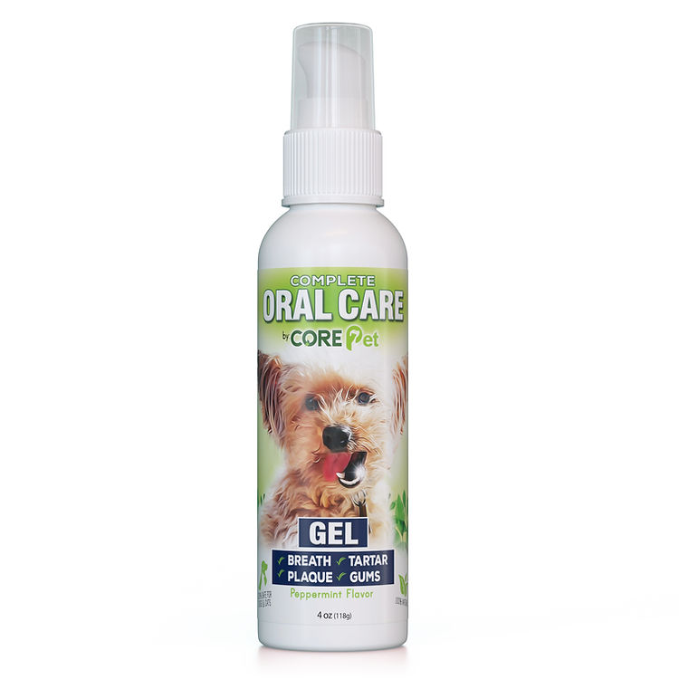 Pet oral care gel bottle, peppermint flavor, 4 oz, spray pump.