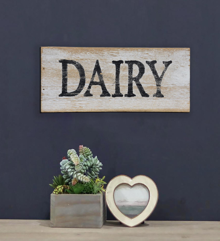 Dairy Whitewashed Wood Wall Sign- Rustic Farmhouse Wall Hanging Decor- 10.25 x 1 x 4.5 Inches - Home Decor
