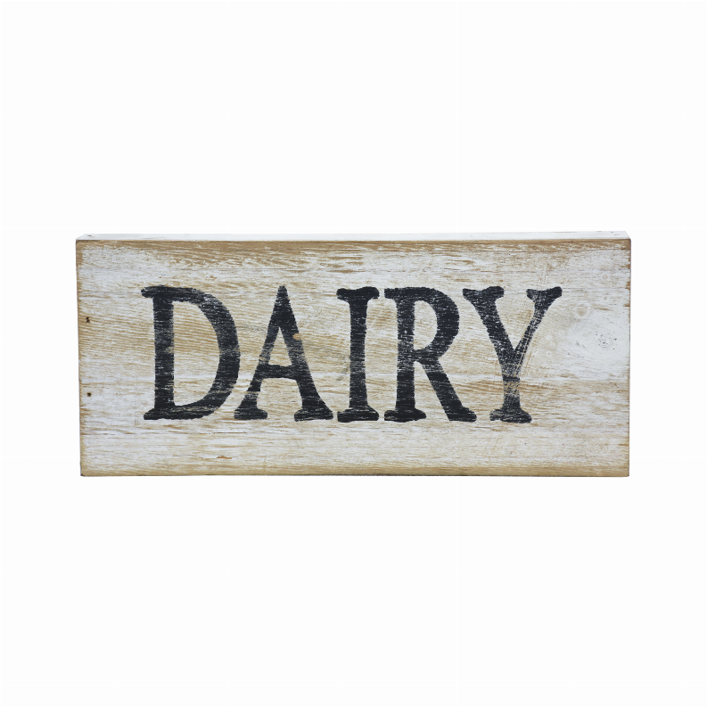 Dairy Whitewashed Wood Wall Sign- Rustic Farmhouse Wall Hanging Decor- 10.25 x 1 x 4.5 Inches - Home Decor