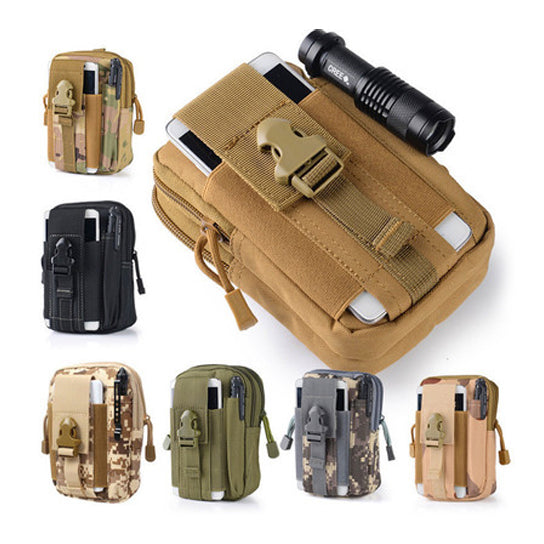 Waterproof carry all pouch with tan MOLLE-style webbing, looped straps, and side grab tab