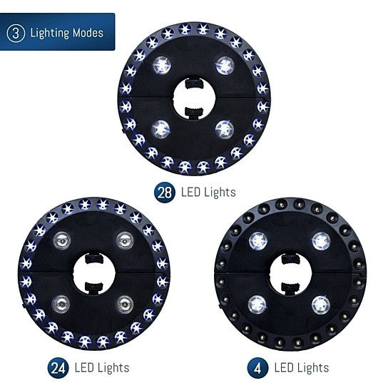 Black LED ring umbrella light with 28 LED bulbs and star pattern
