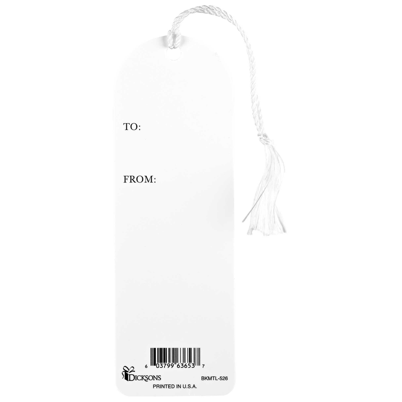 White tassel bookmark back with To/From fields and barcode label