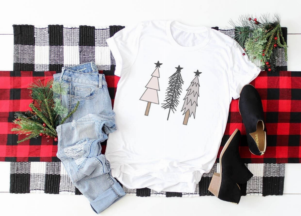 White Christmas T-shirt with minimalist tree graphic and star accents