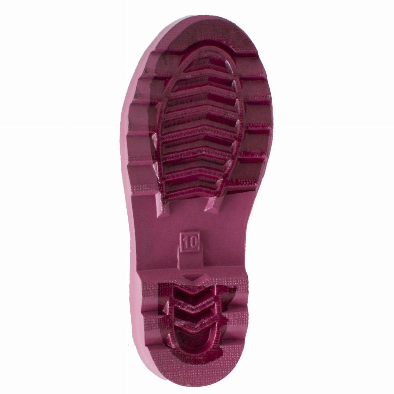 Kids' pink rubber boot outsole with textured tread and small size label window