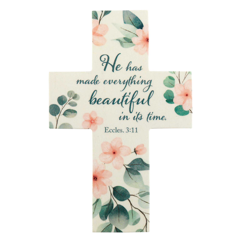 Floral cross pocket card with 'He has made everything beautiful' and Eccles. 3:11