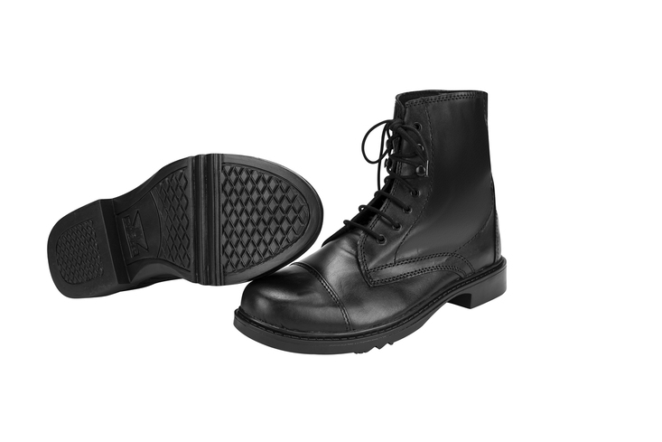 Ladies laced paddock boots, black leather-look ankle boots with treaded outsole