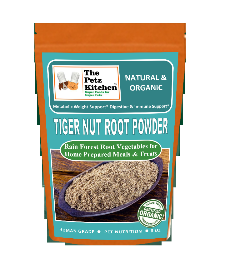 Tiger nut root powder pouch, natural organic pet supplement bag with label