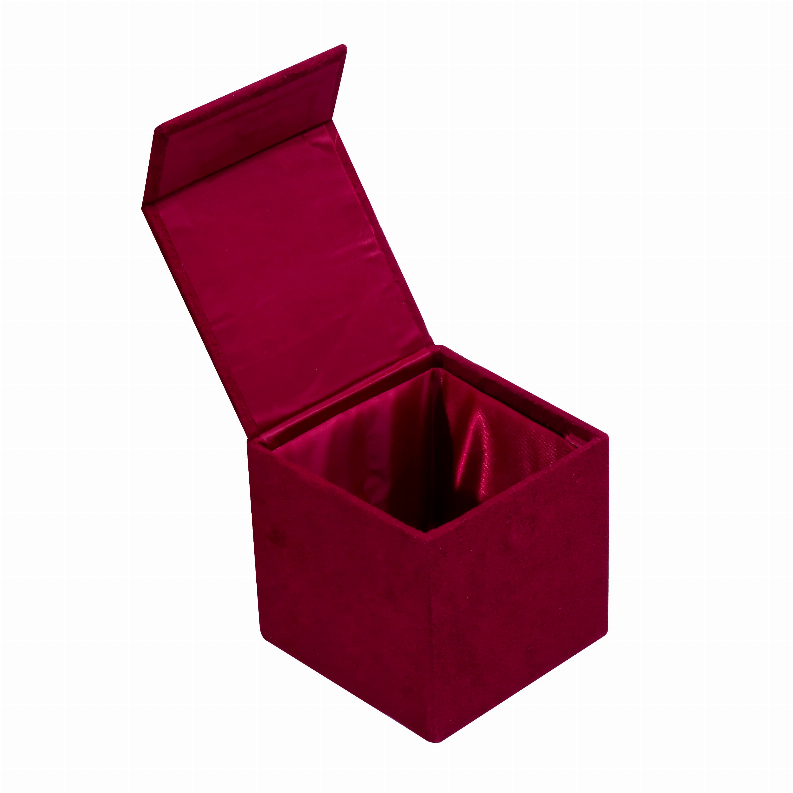 Velvet-lined burgundy keepsake box with open hinged lid